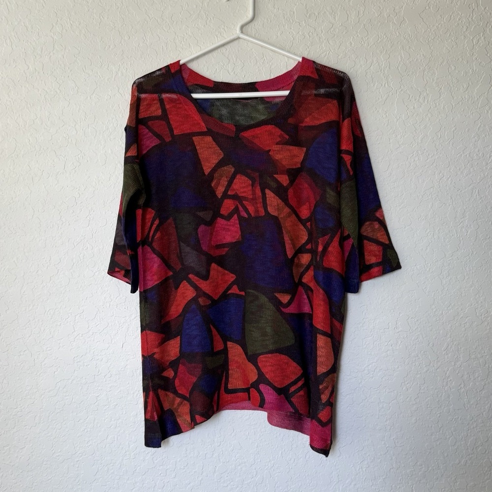 Nally & Millie Women's Top Blouse Shirt Multicolor Sheer Artsy Lagenlook